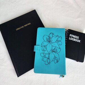 Journal Bundle – Creative Writing, Fitness Logbook & Floral Clasp Notebook